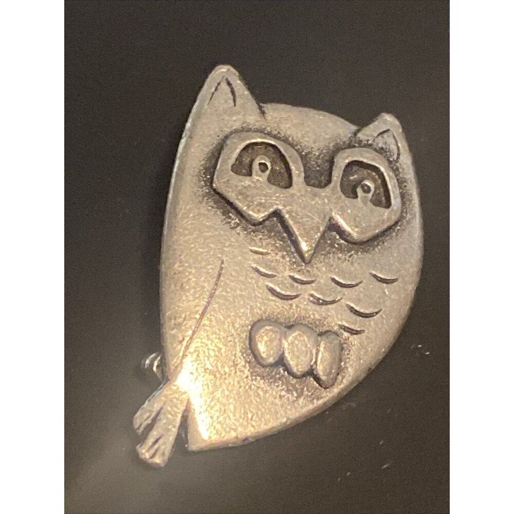 Vintage Brooch/Pin Owl Marked Metzke Signed Pewter MCM Bird